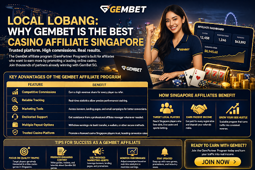 GemBet Affiliate Singapore dashboard showing GemPartner earnings tracking and casino affiliate performance