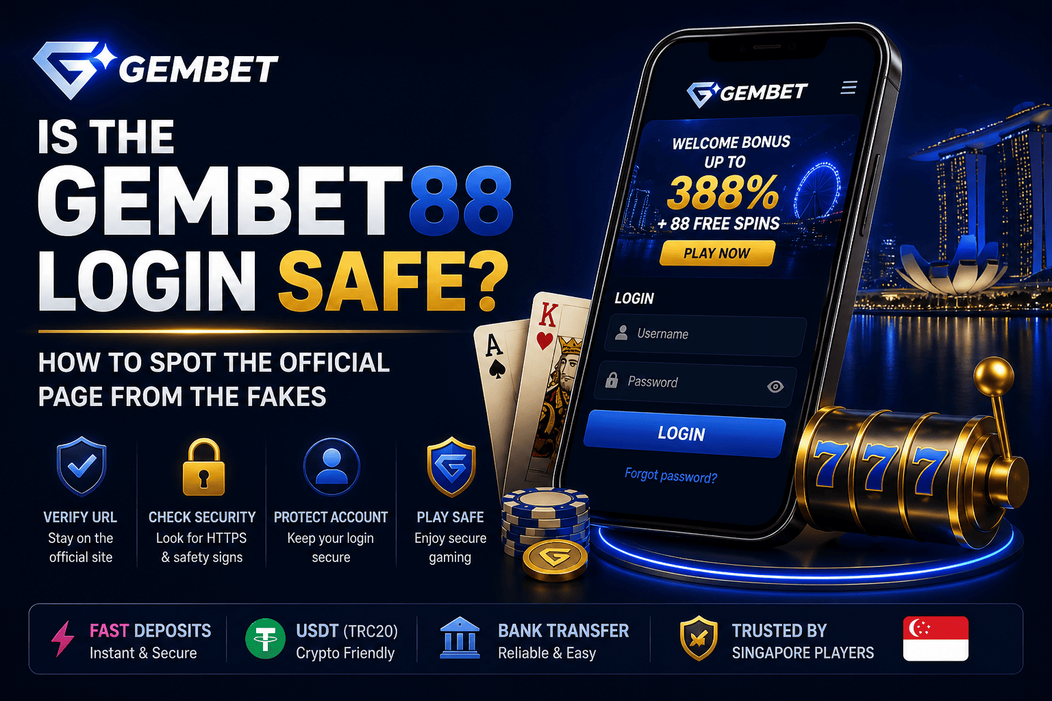 Gembet88 login safe Singapore how to spot official page from fake sites