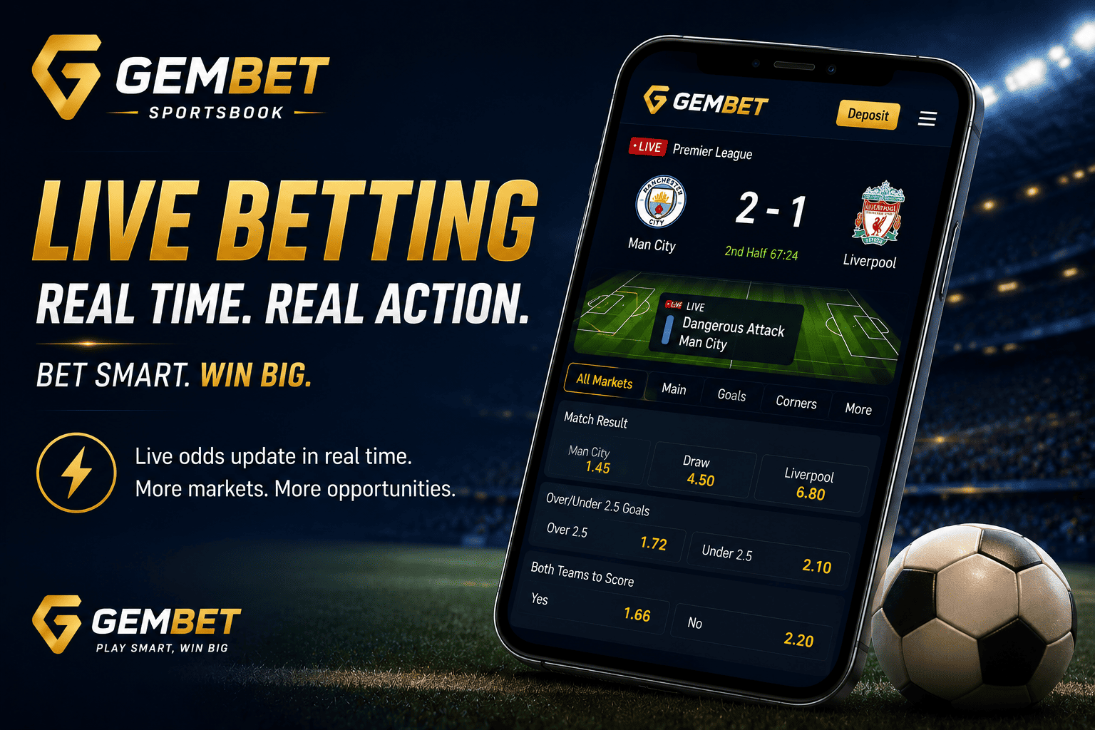Live betting on Gembet Sportsbook in real time